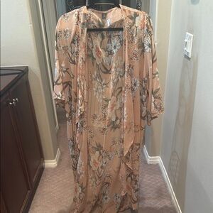 SHEIN Orange Pink Wrap Top with Dolman Sleeves